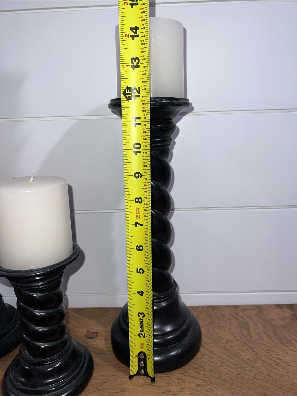 Vintage Classic Black Twisted Wood Candlestick Set with White Pillar Candles - Picture 5 of 15